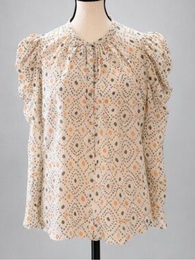 Ulla Johnson Silk Blend Printed Blouse Size 8 NWT Ruffle Shoulder Boho Luxe Top